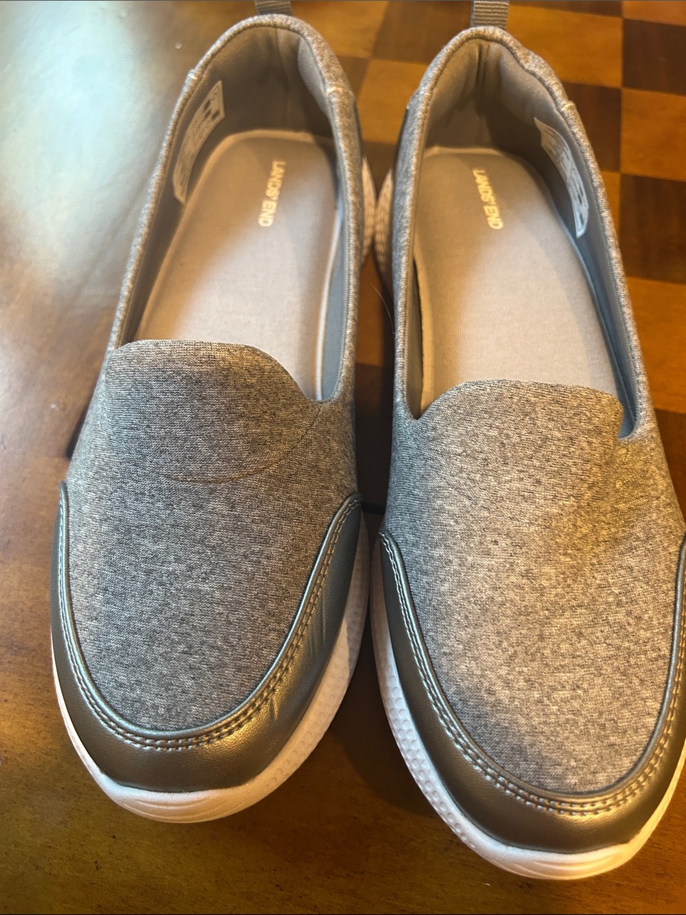 Lands' End Gray Knit Slip-On Sneakers with Metallic Toe